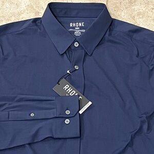 Rhone Commuter Slim Fit Men's L Navy Blue Fine Italian Fabric Shirt Stretch NWT